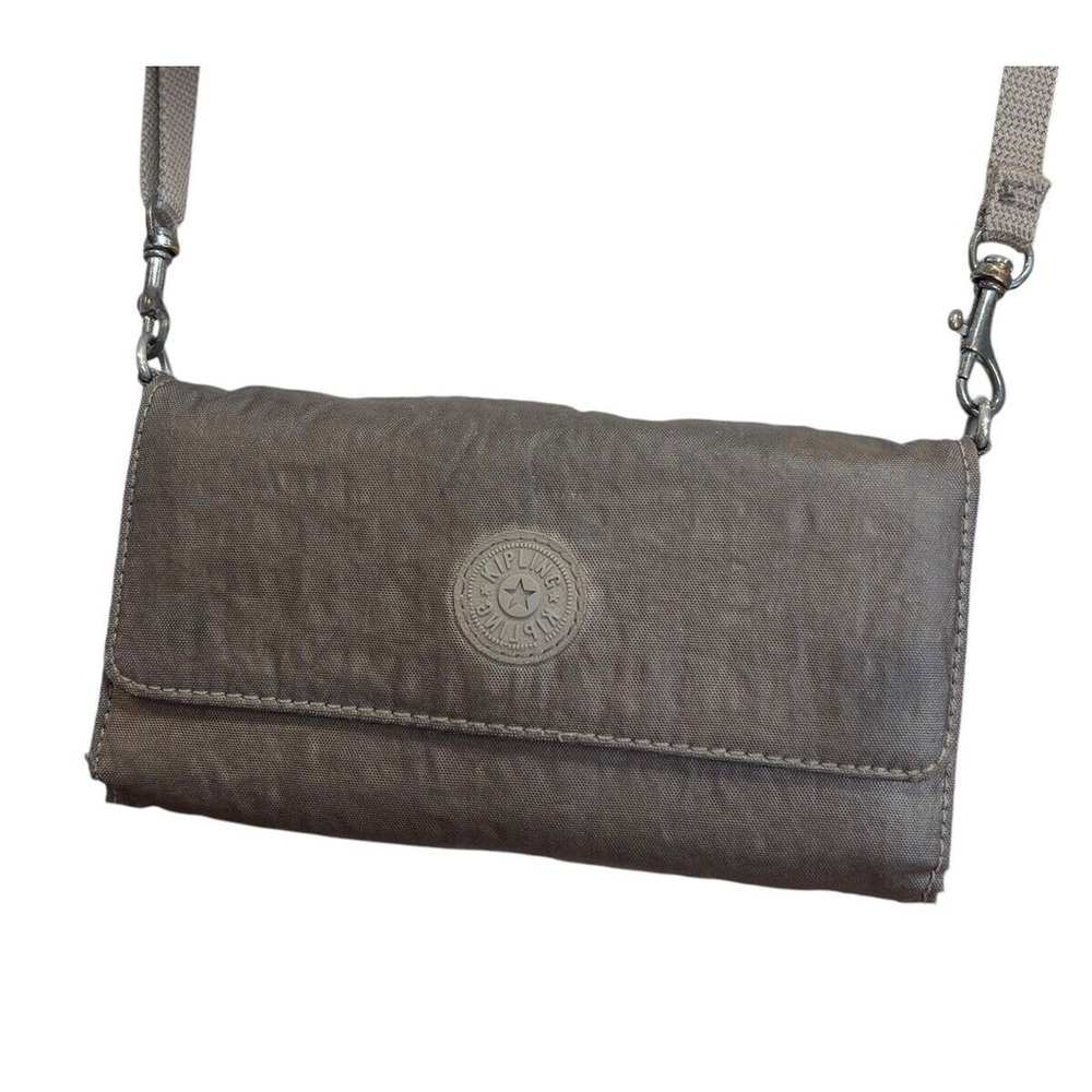 Kipling Wallet Full Size Crossbody Nylon Pewter Bifold